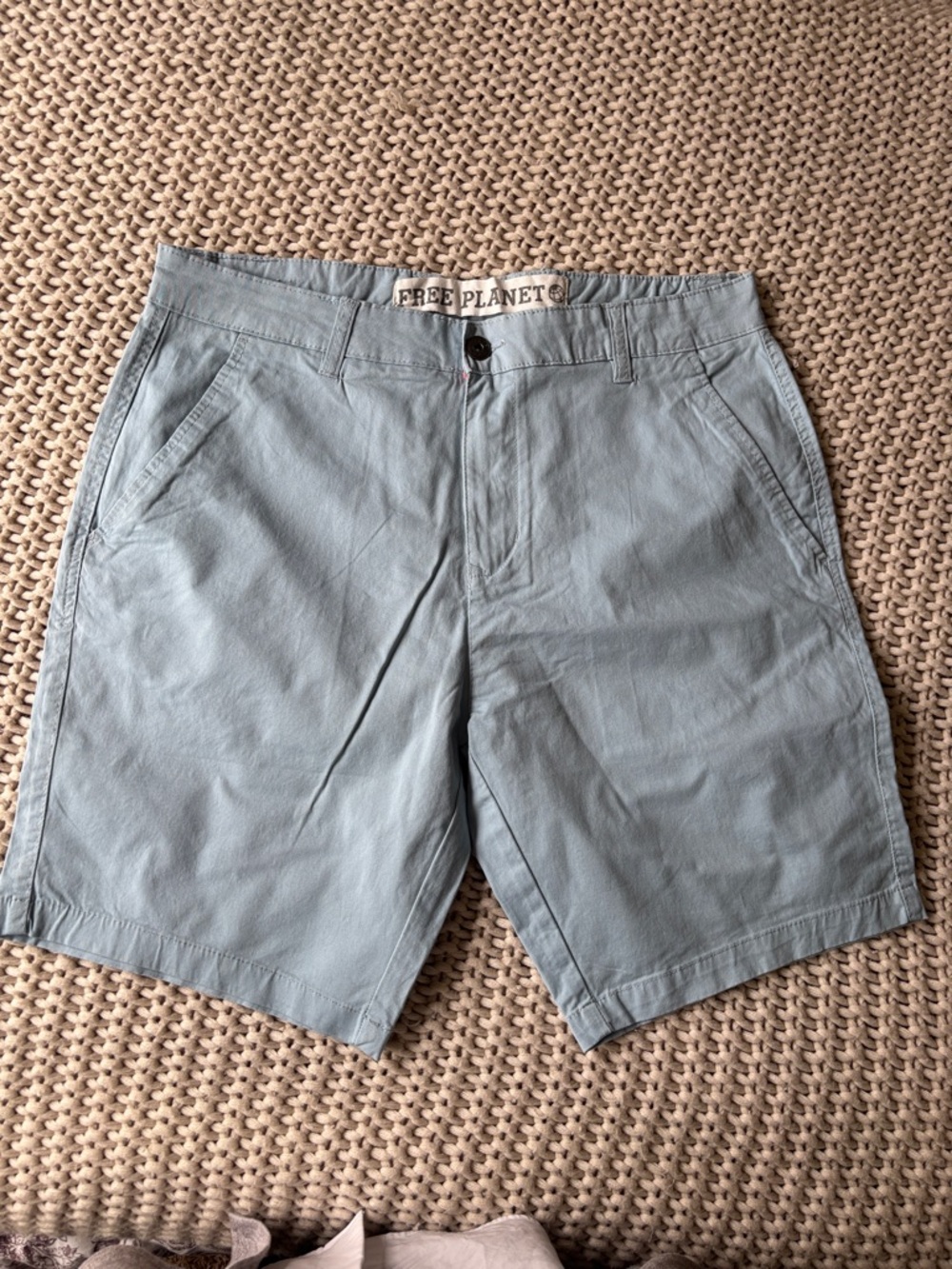 Free Planet Men's Pale Blue Cotton Flat Front Shorts